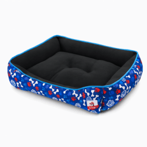 Cama Mascotas Rectangular Azul Patitas Huesito 85 cm