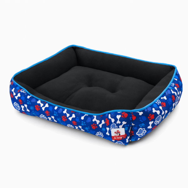 Cama Mascotas Rectangular Azul Patitas Huesito 85 cm