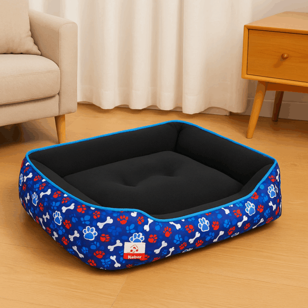 Cama Mascotas Rectangular Azul Patitas Huesito 85 cm - Imagen 2