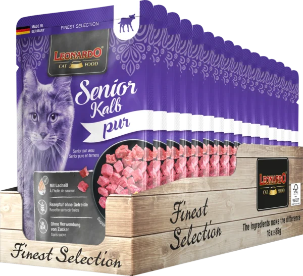 Caja Sachet Leonardo Gato Senior Ternera 85 Gr 16 Unidades